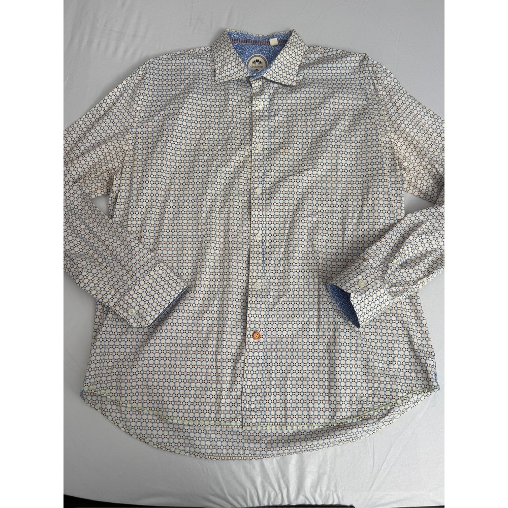 Ganesh Mens‎ Geometric Print Button Down Shirt XL Long Sleeve Casual Dress